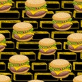 Seamless pattern with doodle hamburger on the artistic background.