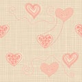 Seamless pattern with doodle hearts on texture background