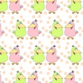 seamless pattern, doodle illustration for children, drawn funny multicolored contour birds on a white background