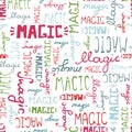 Seamless pattern doodle MAGIC words on white background Royalty Free Stock Photo