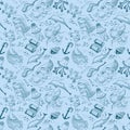 Seamless pattern with doodle mermaid and underwater inhabitants Royalty Free Stock Photo