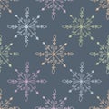 Seamless pattern with doodle multicolored snowflakes on a gray background