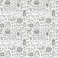 Seamless pattern with doodle outline Finland icons.