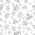 Seamless pattern of doodle queen or king crowns