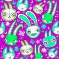 Seamless pattern with doodle rabbits