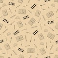 Seamless pattern with doodle school supplies. Vector illustration