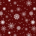 Seamless pattern with doodle snowflakes on a burgundy background. Christmas Pattern for gifts. White snowflakes. Flat Royalty Free Stock Photo