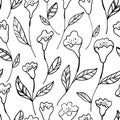 Seamless pattern with doodle style elegant flowers