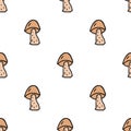 Seamless pattern. Doodle style hand drawn. Nature, animals and elements. Beige mushrooms on a white background Royalty Free Stock Photo