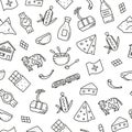 Seamless pattern with doodle Switzerland travel icons.