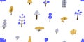 Seamless pattern with doodle trees, forest plants in abstract naive style. Woods background, endless texture, repeating