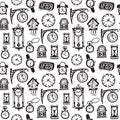 Seamless pattern with doodle watches and clocks. Royalty Free Stock Photo