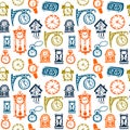 Seamless pattern with doodle watches and clocks. Royalty Free Stock Photo