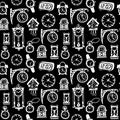 Seamless pattern with doodle watches and clocks. Royalty Free Stock Photo