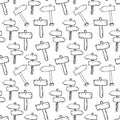 Seamless pattern with doodle Wood Signs And Direction Arrows. thick Black stroke, simple line. Royalty Free Stock Photo