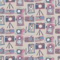 Seamless pattern of doodles drawn cameras.