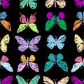 Seamless pattern of doodles various colorful butterflies