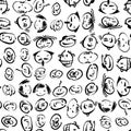 Seamless pattern of doodles of various emotional people faces