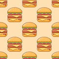 Seamless pattern with double cheeseburger. Vector texture. Royalty Free Stock Photo