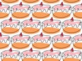 Seamless pattern with doughnut. Pink-glazed and red jam sketch. Lineart vector illustration with Traditional Chanukah