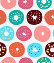 Seamless pattern with doughnuts, donuts, macaroni, vector background with cakes.