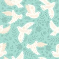 Seamless pattern with doves on a blue background. Vector graphics Royalty Free Stock Photo