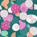 Seamless pattern with dragon fruits