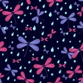 Seamless pattern dragonflies on a dark background Royalty Free Stock Photo