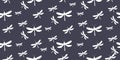 Seamless pattern Dragonflies on dark blue for printing on fabric. Royalty Free Stock Photo