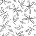 Seamless pattern, dragonflies and leaves. Decorative background, insects Royalty Free Stock Photo