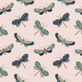 Seamless pattern, dragonflies with an ornament, pastel colors. Print, background, textile vector Royalty Free Stock Photo