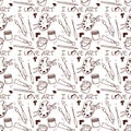 A seamless pattern of drawing and creative tools in a linear style. Royalty Free Stock Photo