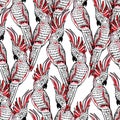 Seamless pattern drawing with tropical birds doodle black and white image of toucan vector sketch Illustration .Design for fashion Royalty Free Stock Photo