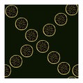 Seamless pattern with drawn, abstract slices, parts of citrus fruit with a beige outline on a black background. Royalty Free Stock Photo
