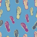 Seamless pattern of drawn beach slippers Royalty Free Stock Photo
