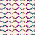 Seamless pattern of drawn candies various shapes in colorful wrappers