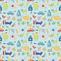 Seamless pattern, drawn in a childlike style. Royalty Free Stock Photo