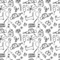 Seamless pattern, drawn in a childlike style Royalty Free Stock Photo