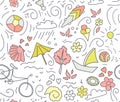 Seamless pattern of drawn contours of leaves, flowers, curls. ba