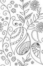 Seamless pattern of drawn contours of leaves, flowers, curls. ba