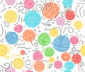 Seamless pattern of drawn contours of leaves, flowers, curls. ba