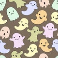 Seamless pattern drawn cute ghosts in pastel colors. Doodles, stickers, decor for children\'s textiles, paper