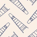 Seamless pattern of drawn folding ladder for construction work