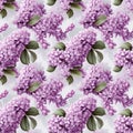 Seamless pattern with drawn lilac branches. Beautiful purple flowers