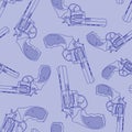 Seamless monochrome blue pattern with contour revolvers