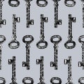 Seamless pattern of drawn old metal keys