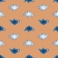 Seamless pattern of drawn porcelain teapots