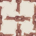 Seamless pattern of drawn rigging rope tied in sea knot Royalty Free Stock Photo
