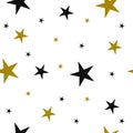 Seamless pattern with drawn stars. Vector Wallpaper Black and gold stars on a white background Royalty Free Stock Photo