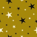 Seamless pattern with drawn stars. Vector Wallpaper White and black stars gold background Royalty Free Stock Photo